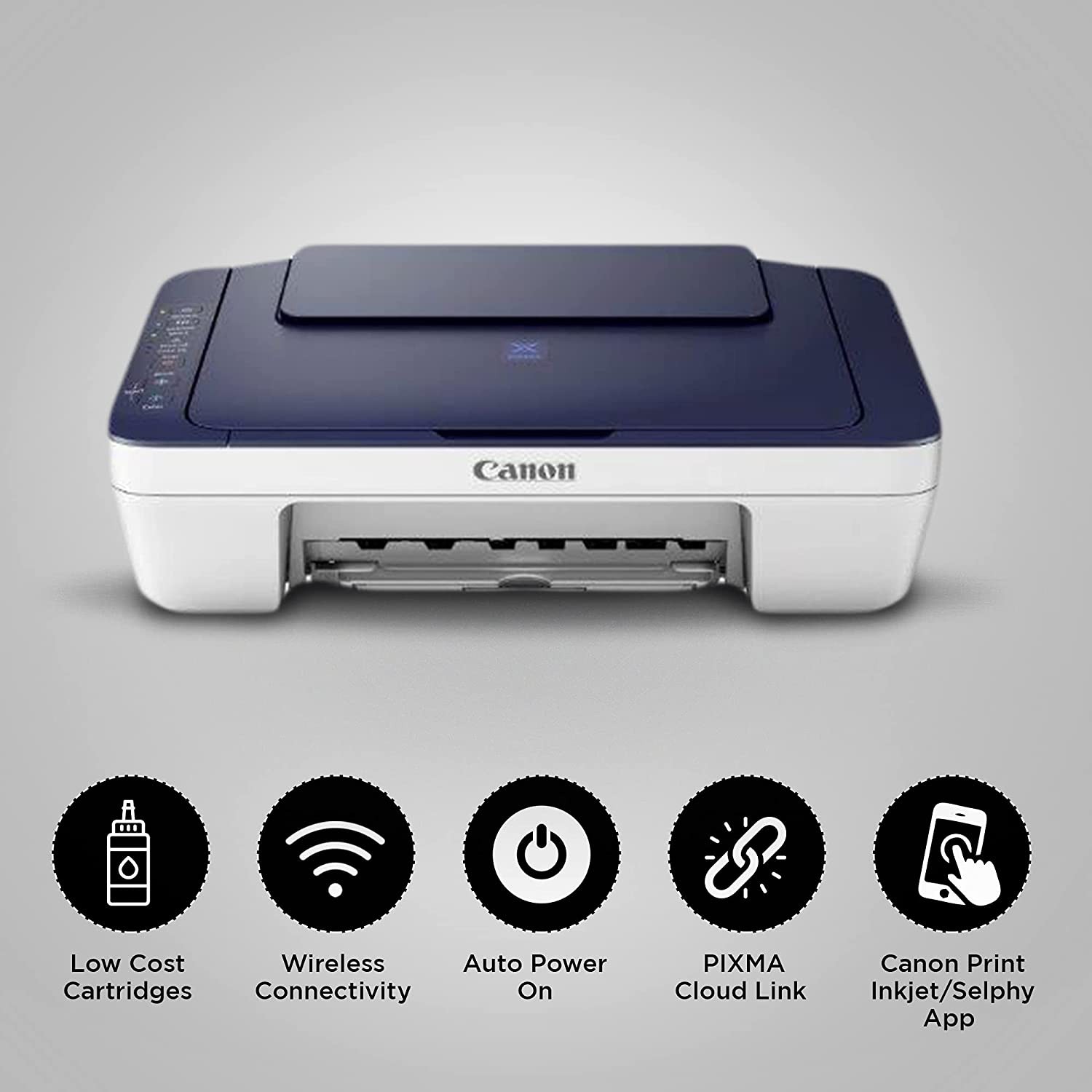 Canon PIXMA E477 All-in-One Wireless Ink Efficient Color Printer (White/Blue)