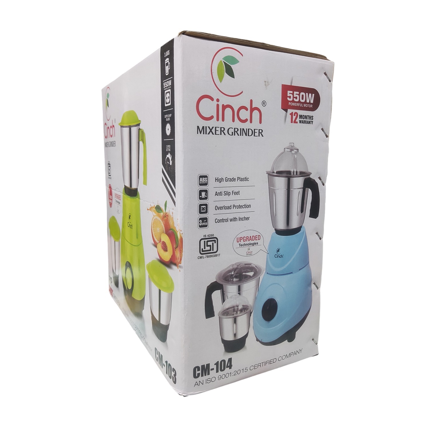 CQ 4+×3CQIJ Cinch CM-104 | 550-Watt Mixer Grinder 3 Jars (Panther Blue)
