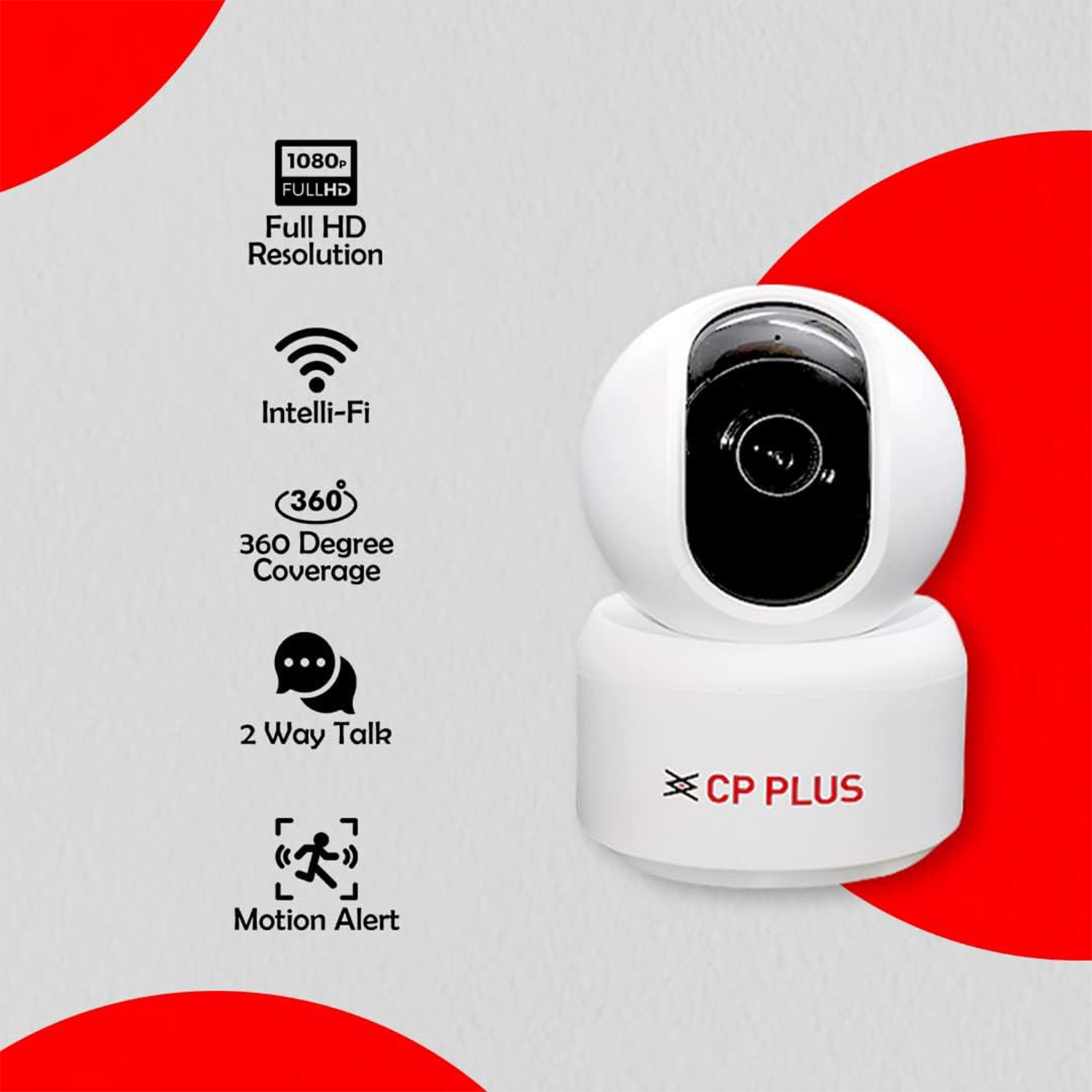 CP PLUS E25A 2MP Full HD Smart Wi-Fi CCTV Home Security Camera |360° with Pan Tilt | View & Talk | Motion Alert | Night Vision | SD Card