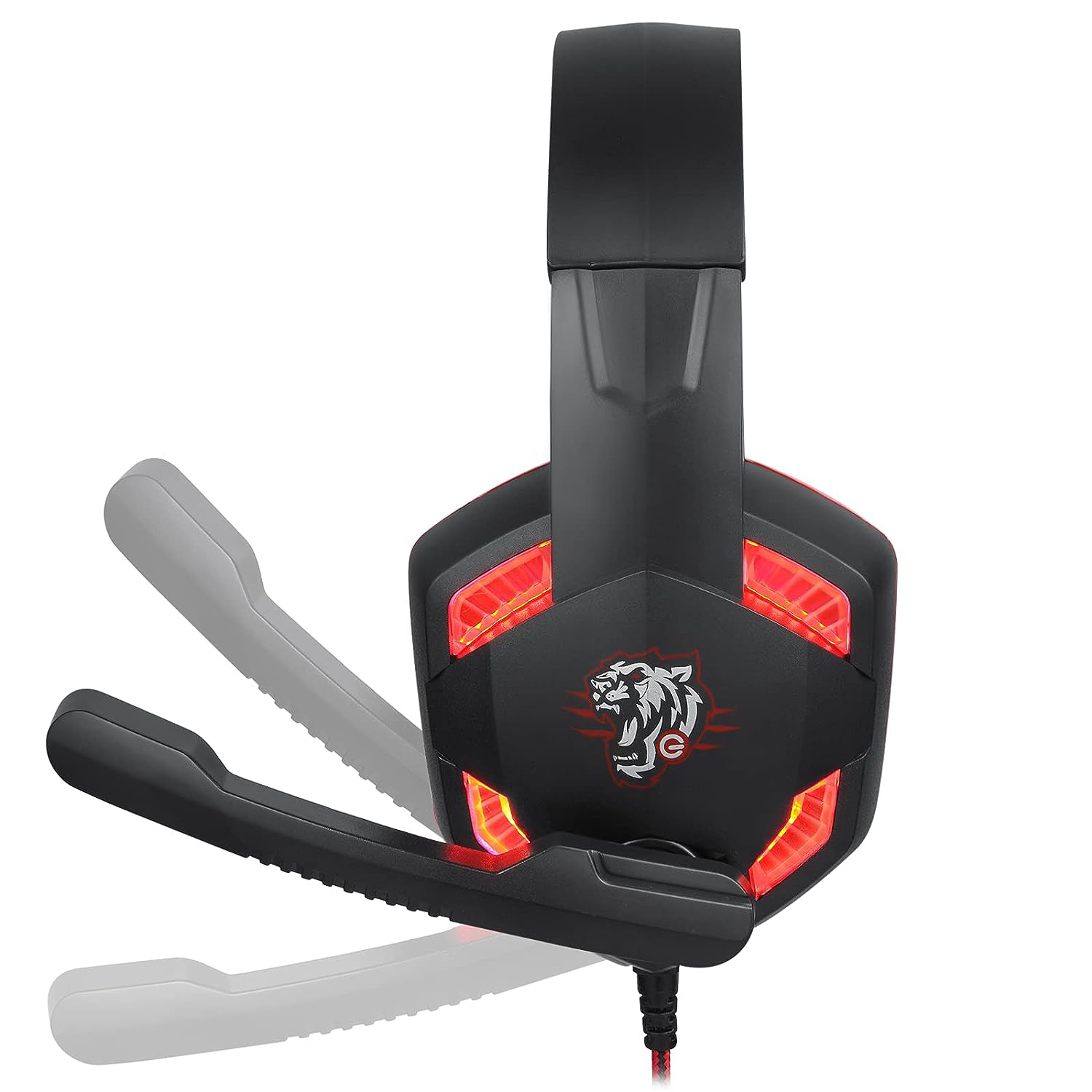 Enter enter GANGSTA Wired Gaming Headphone with 40mm Driver, Adjustable Headband with LED Lights and Passive Noise Cancellation with Free Y Splitter ( Black & Red)