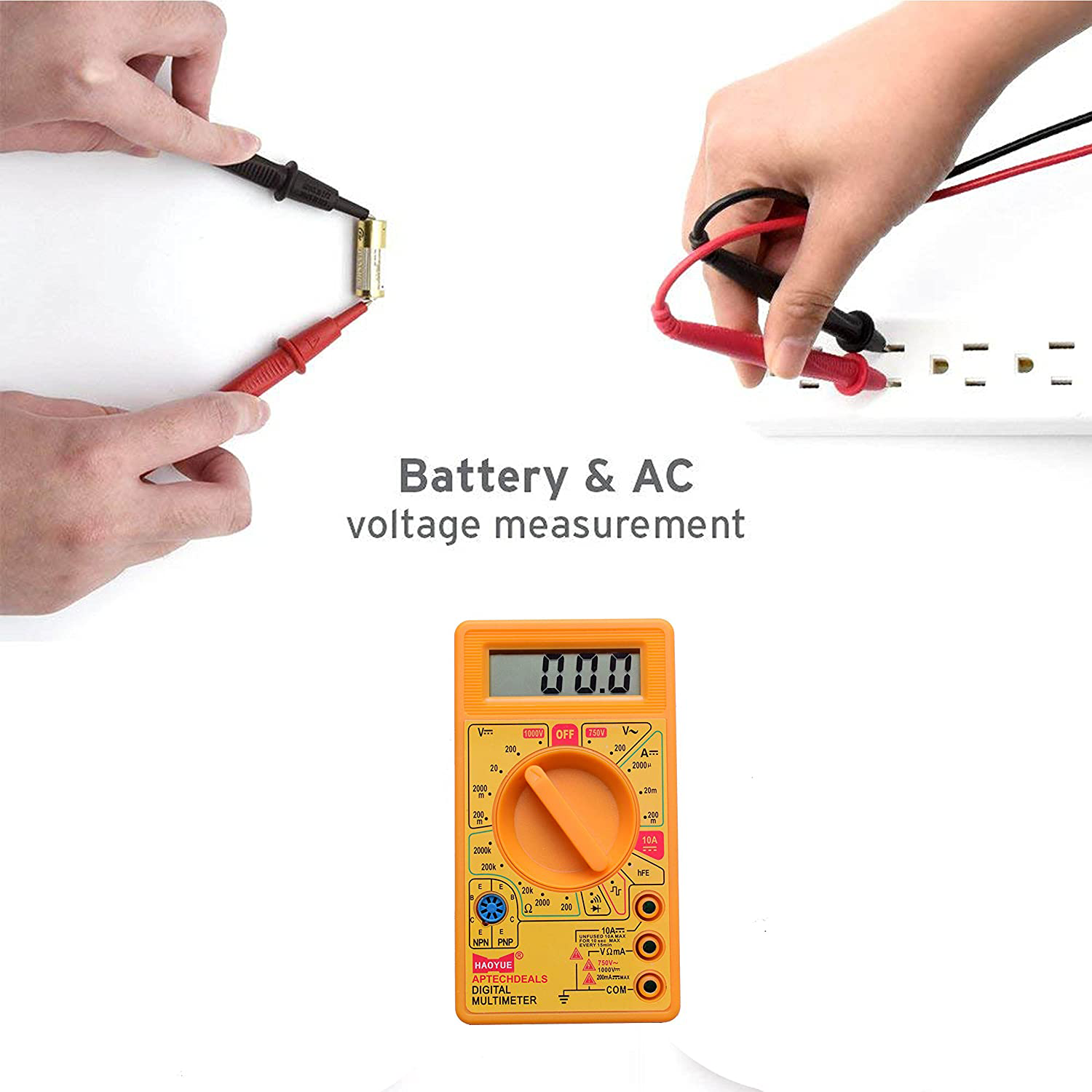 HAOYUE DT830D Digital Multimeter Capacitance Multi Meter With Probes Digital Multimeter (Yellow 2000 Counts)