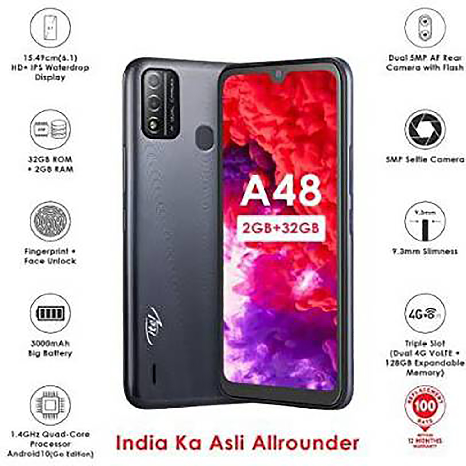 itel A48 32 GB 2GB (Black)