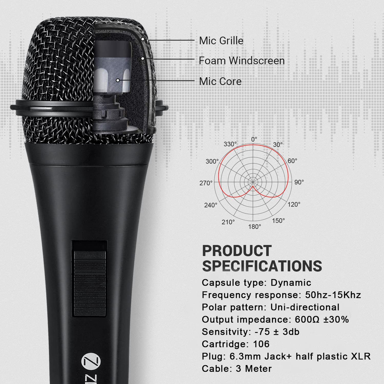 Karaoke Zoook Karaoke01 Professional Dynamic Cardioid Vocal Wired Microphone (Black)