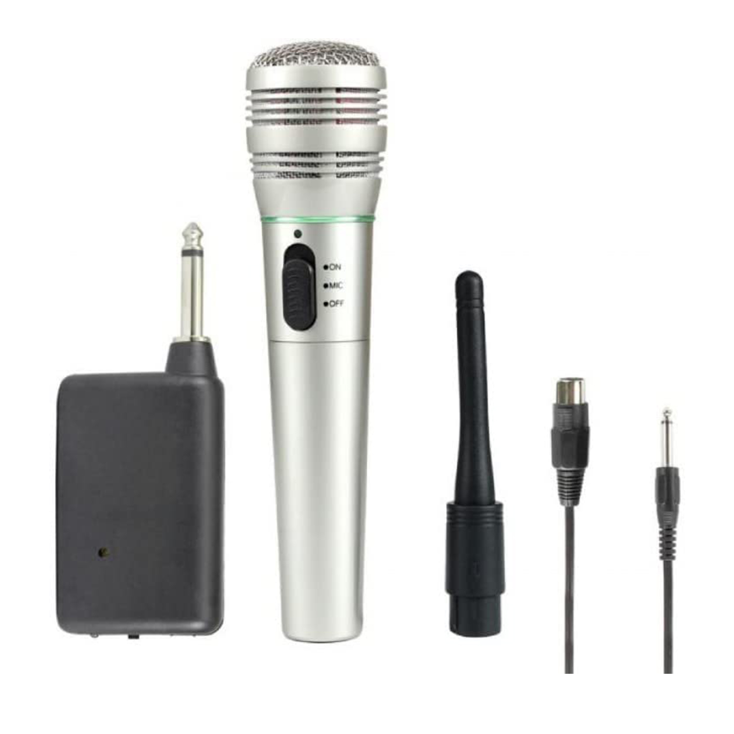 Kensonic KX308 Wireless Microphone or Wired Mic Both Options, Handheld Dynamic Mic System Set with Receiver (Silver)