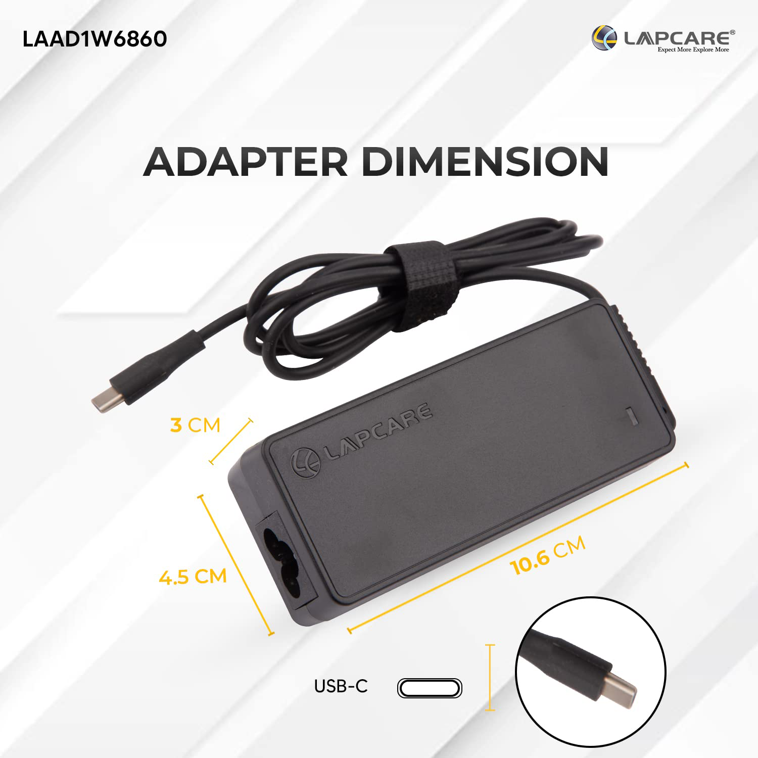 Lapcare Laptop Adapter 65W Type-C Type (Black)