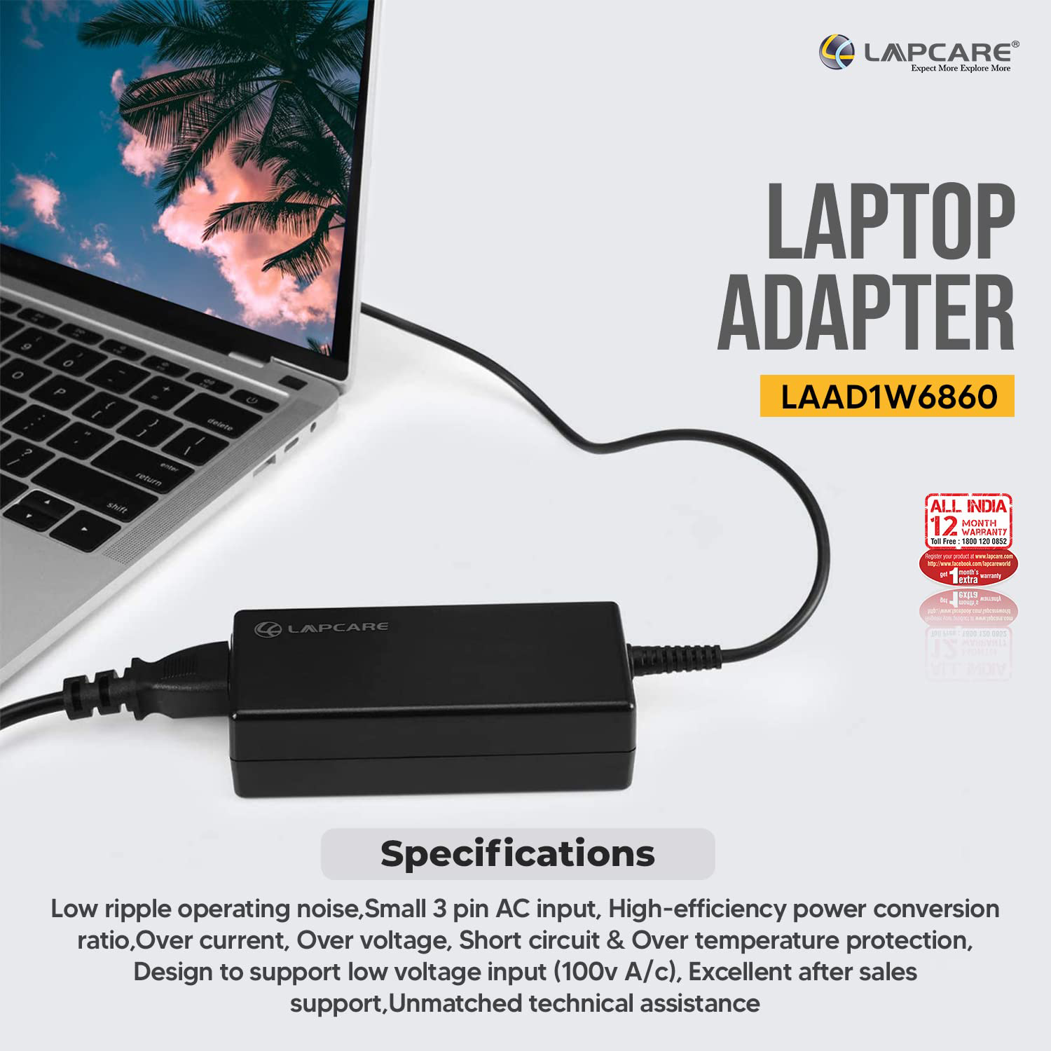 Lapcare Laptop Adapter 65W Type-C Type (Black)