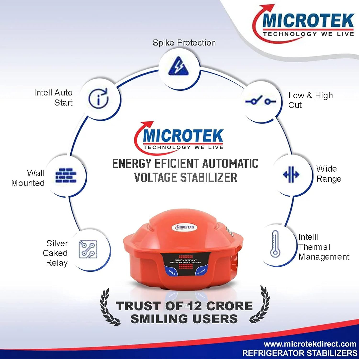 Microtek EMR2090 Digital Automatic Voltage Stabilizer 90V-260V (Red)