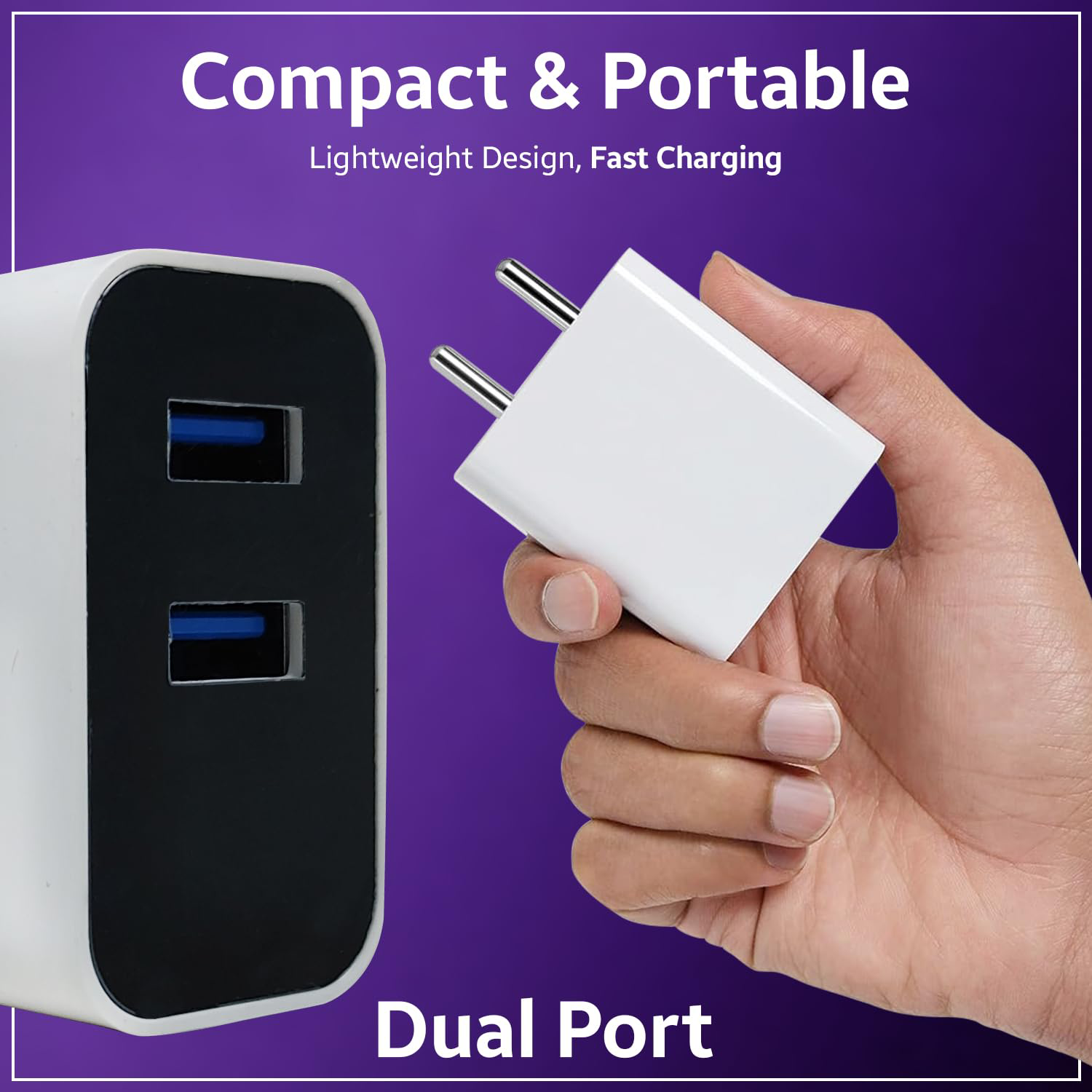Perfect PF-003 Fast Charger | Dual Port Charger | 3.1A Type-C USB Cable | Travel Adapter (White)