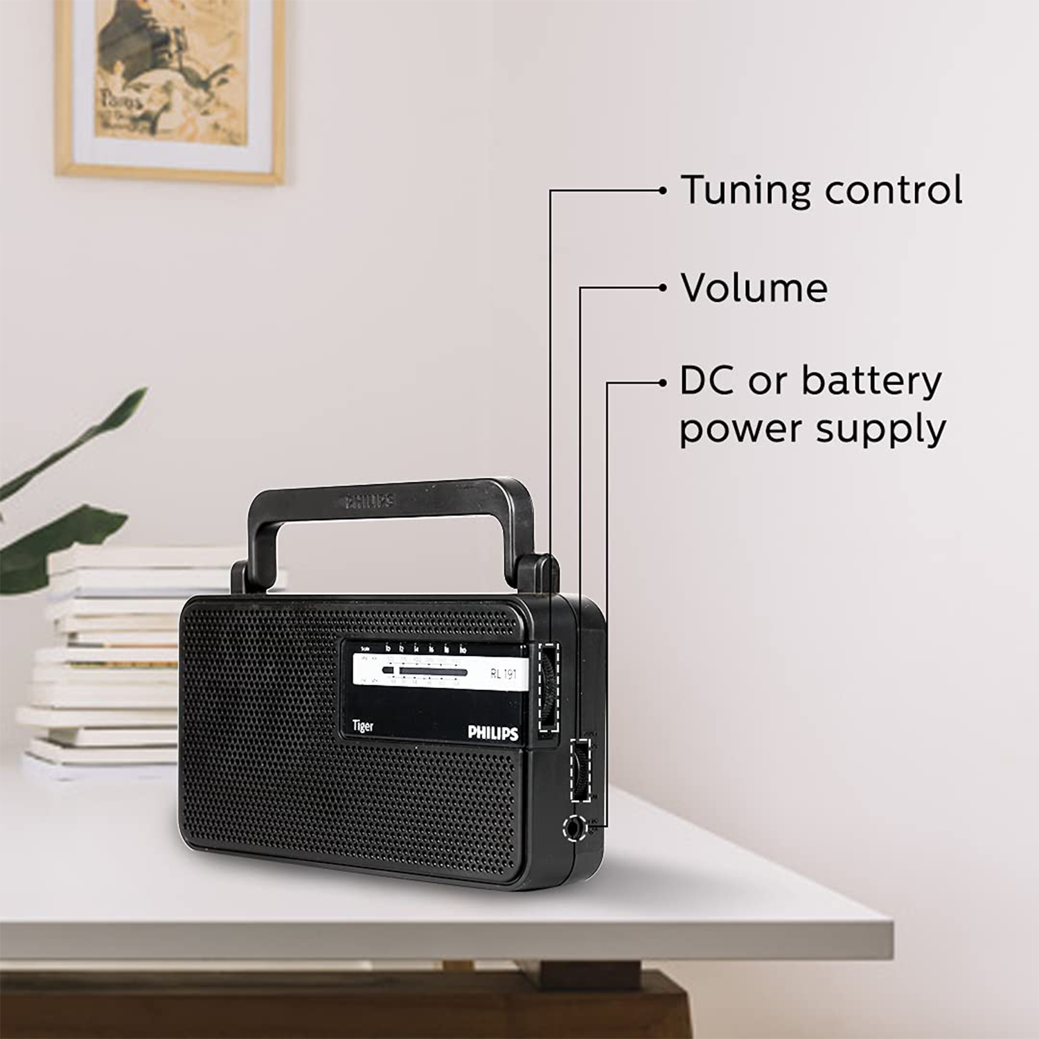 Philips Tiger Audio RL191/94 with MW/FM Bands 180mW RMS Sound output Radio with Battery And External 3V DC (Black)