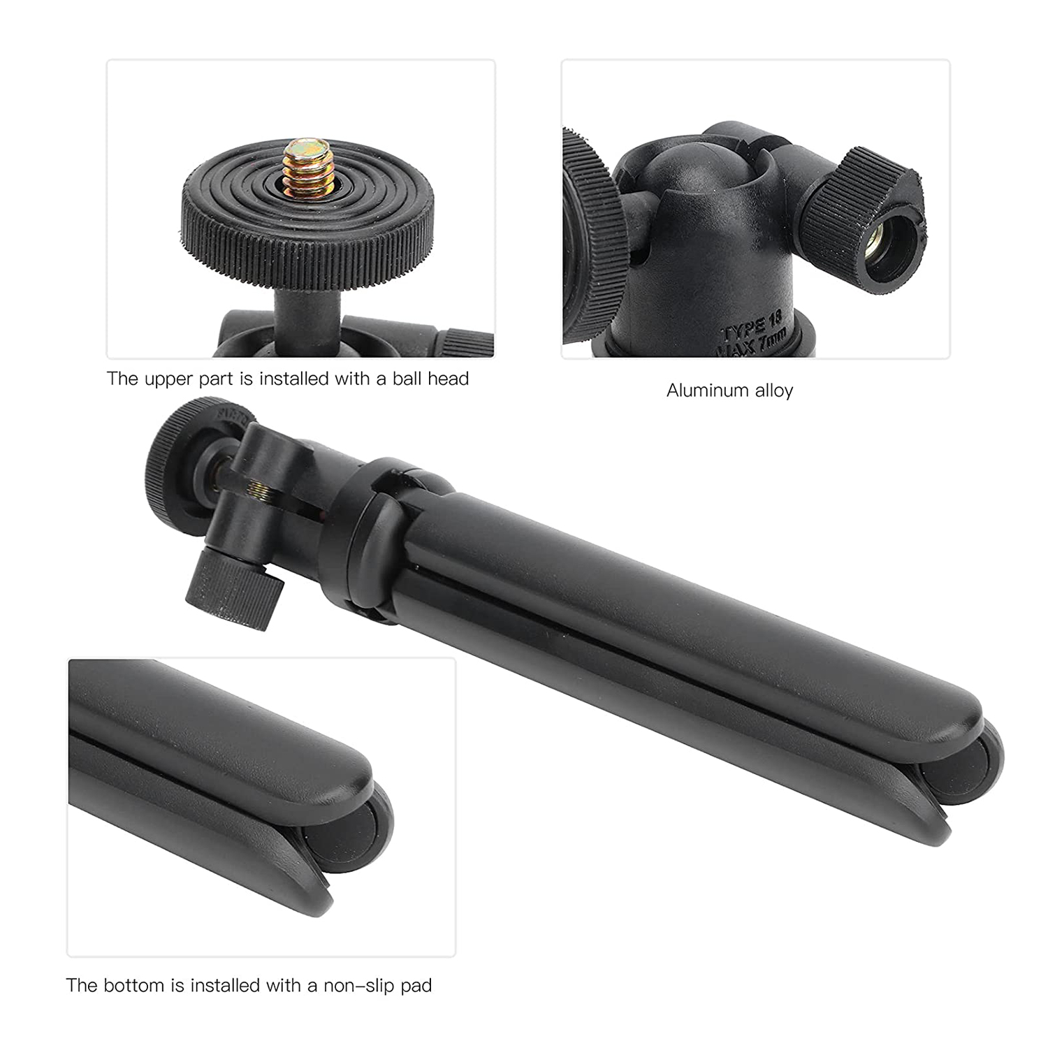 Phone Tripod, Black Mini Tripod Multifunction Collapsible 6cm-9cm Stretchable with Phone Clamp for Phones
