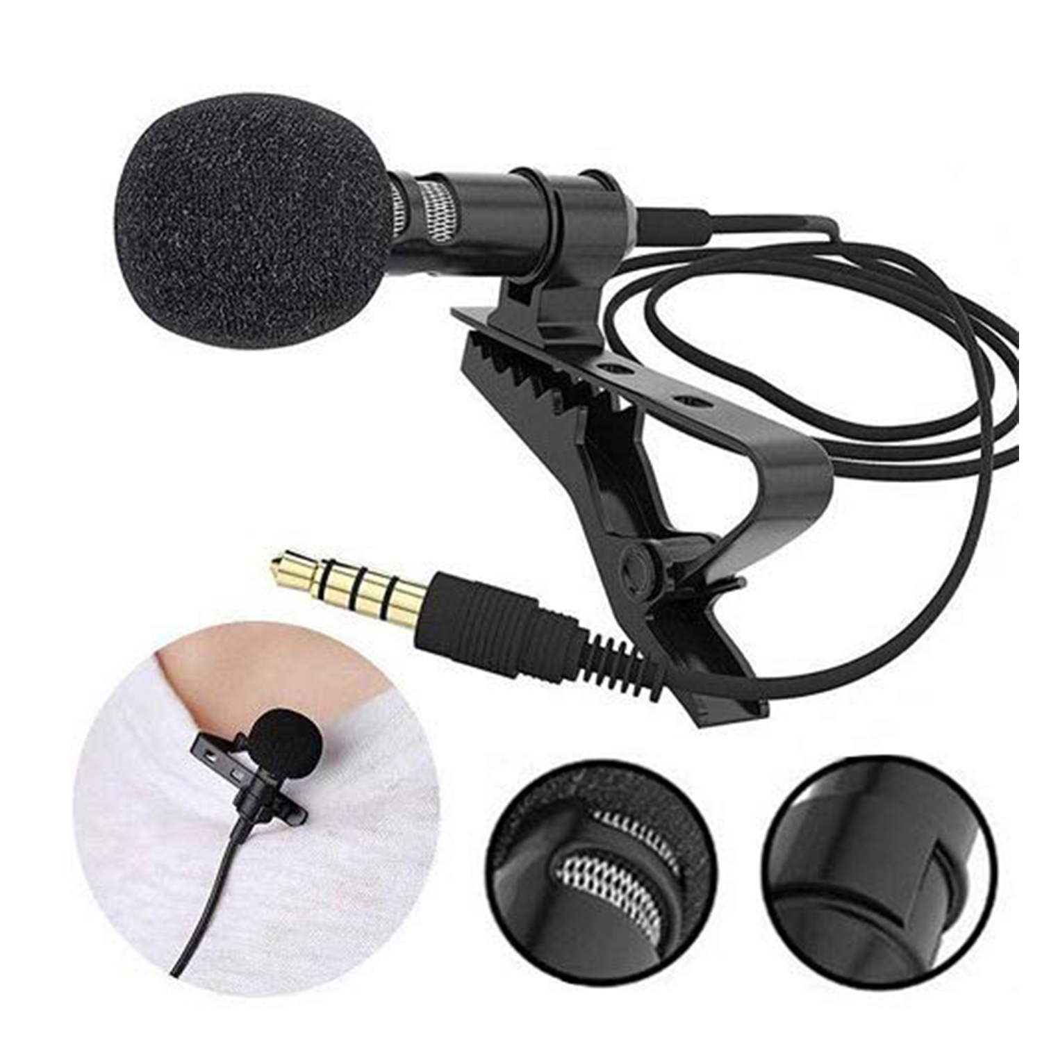 RD M-1 India Caller mic 1.5mm /Clip Microphone for YouTube, Collar Mike, Voice Recording (Black)