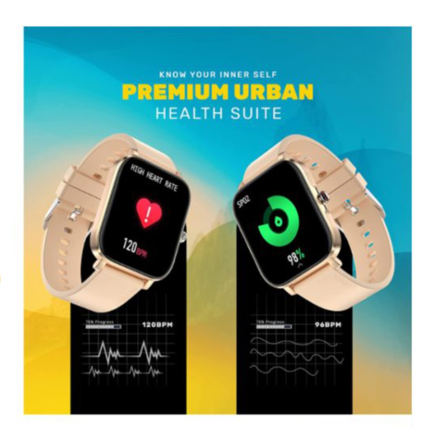 Urban Fit M Bright Display 500 Nits 60 Sports Mode IPX68  Resistance Smartwatch (Gold)