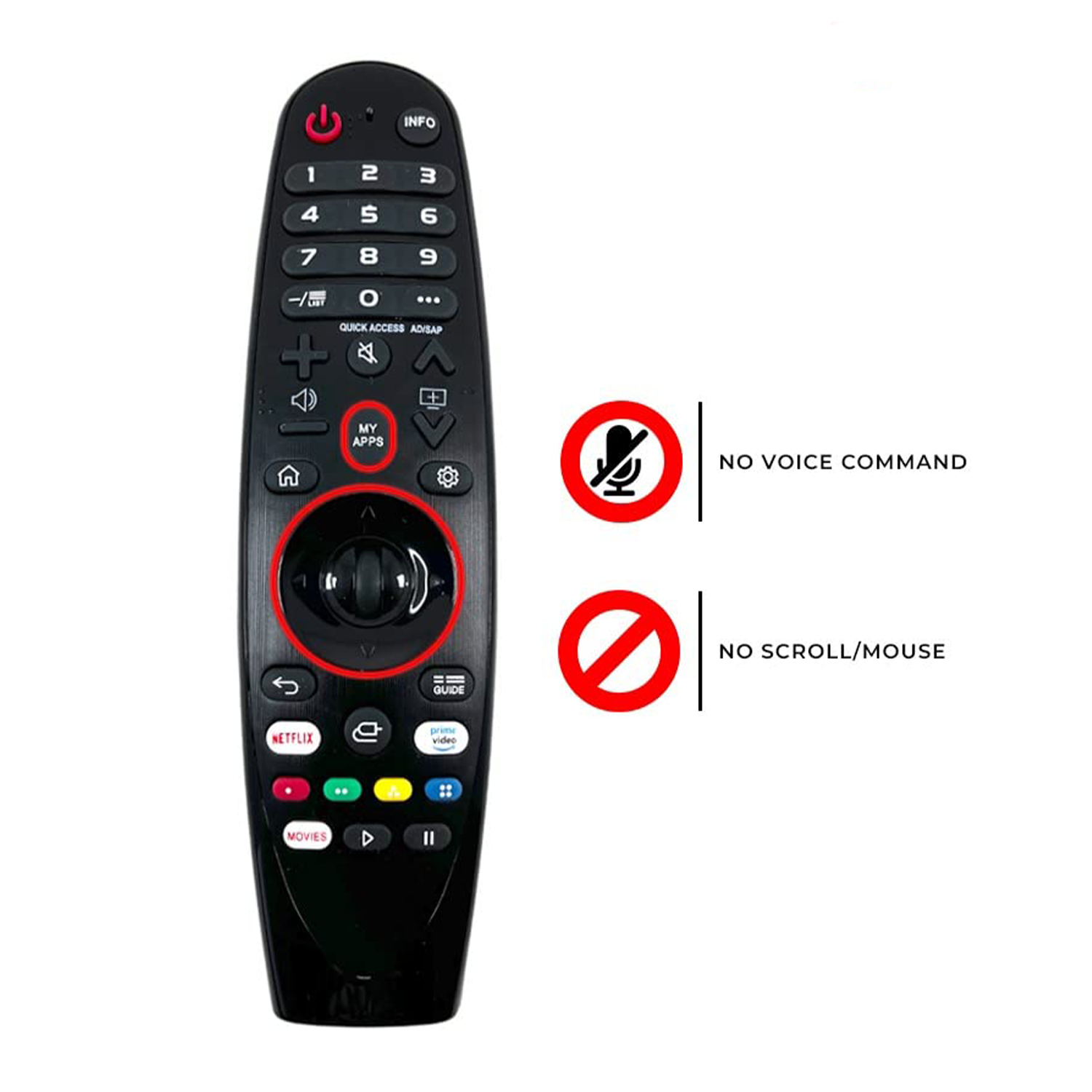 VEV LG Remote Compatible for LG Non Magic Smart TV Remote Control (Mouse & Voice Non-Support) MR20GA Prime Video and Netflix Hotkeys (Black)