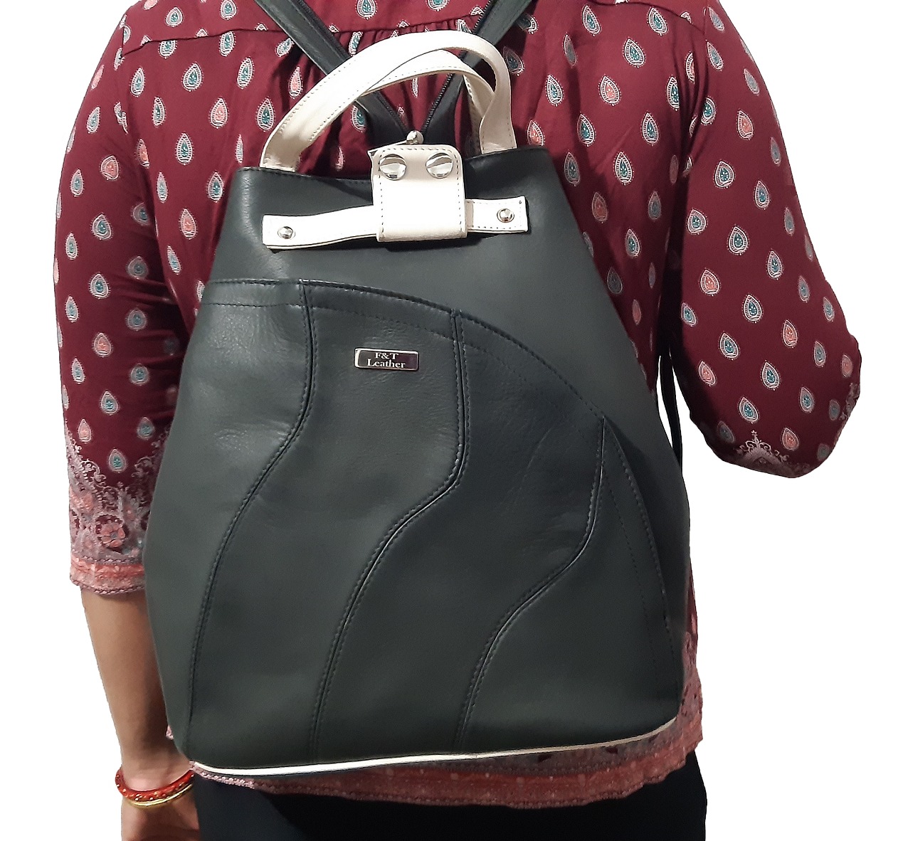 F&T Leather Stylish Genuine leather Backpack (FT6006) - 15.12L, Charcoal Black, Charcoal Black, 1 backpack, Flavour and Trends Pvt. Ltd., 495gm, Backpack