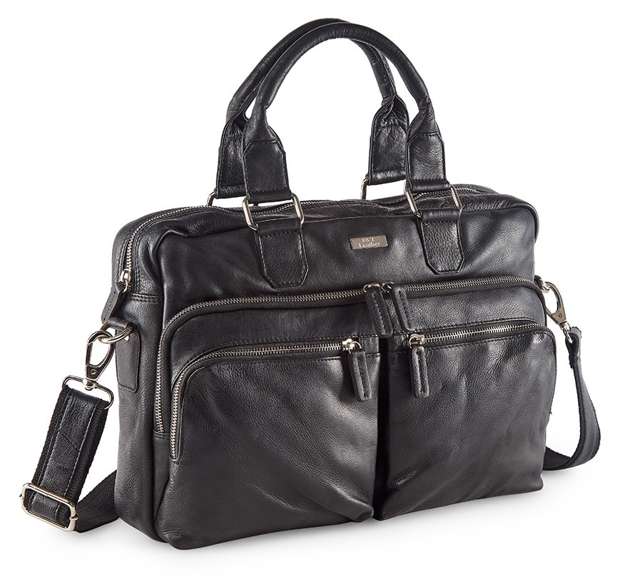 F&T Leather Black Genuine leather standard size Laptop bag/Massenger bag (FT-01LT-B) - 9.25L, Black, Black, 1 laptop bag, Flavour and Trends Pvt. Ltd., 750gm, Messenger bag