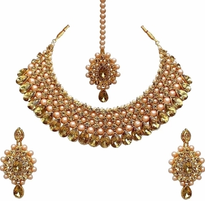 Mother of Pearl Jewel SetColor :GoldColor Code :GoldenModel Number :Latest Choker Design Traditional Necklace Jewellery Set for WomenSales