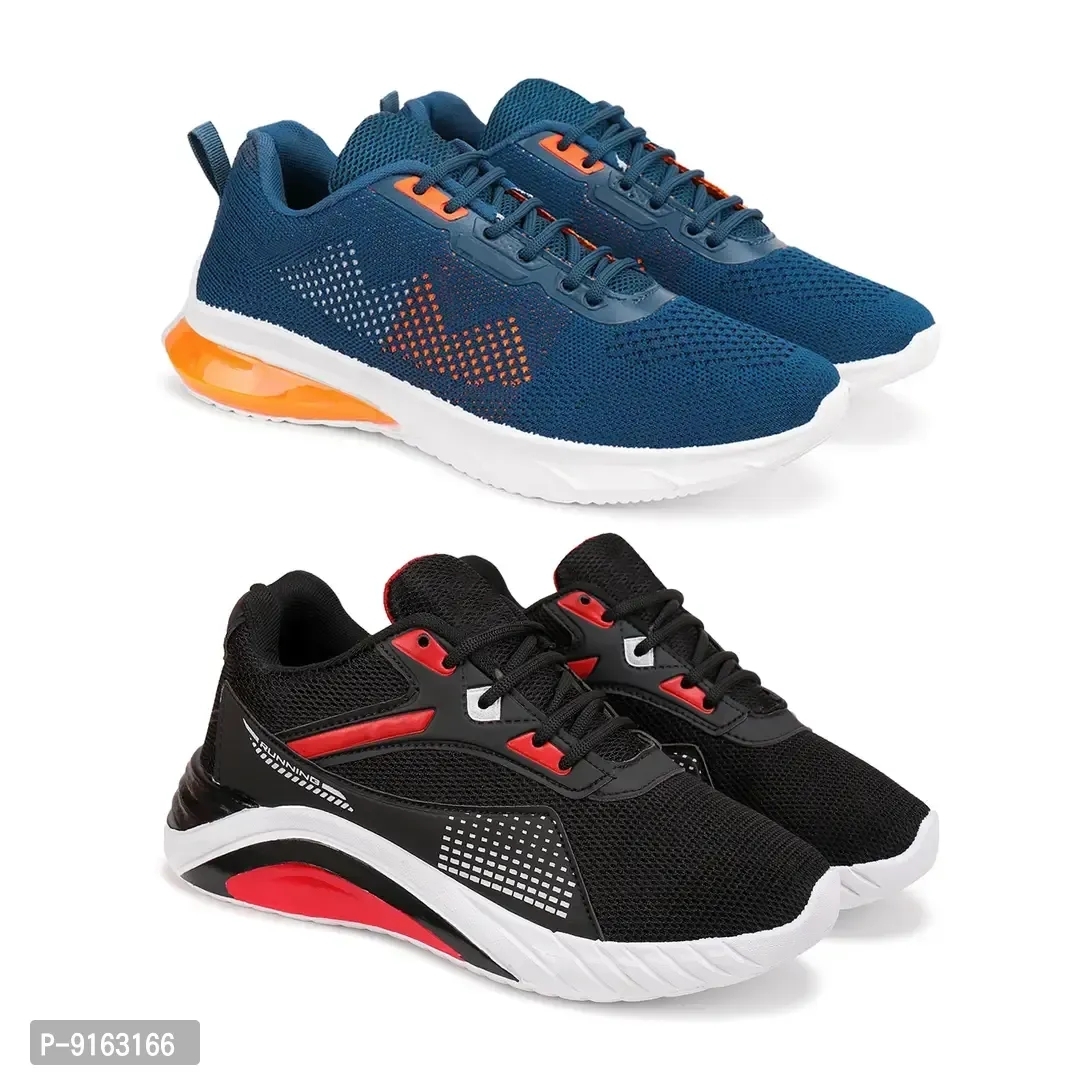 Elegant Canvas Self Design Sports Running Shoes For Men- Pack Of 2 - 8UK