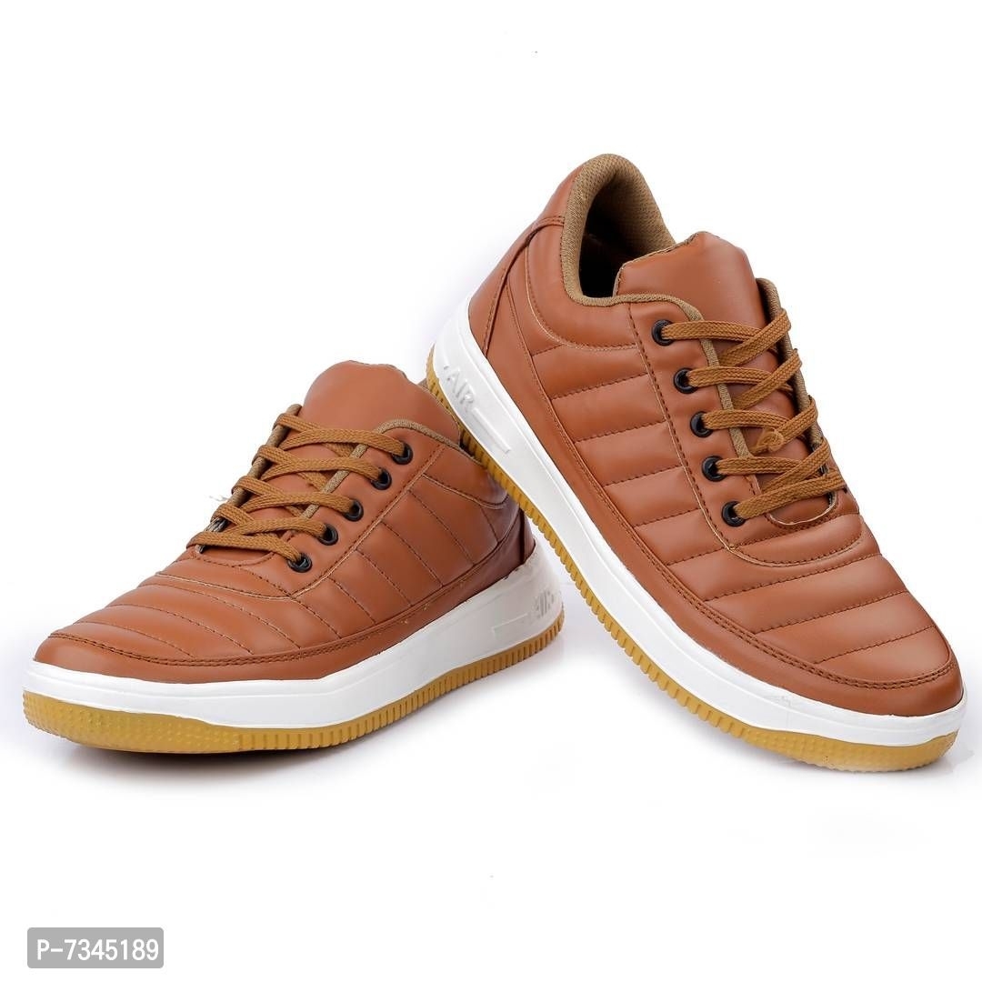 Stylish Fashionable Tan Brown Leatherette Trendy Modern Daily Wear Lace Ups Running Casual Shoes Sneakers For Men - 9UK