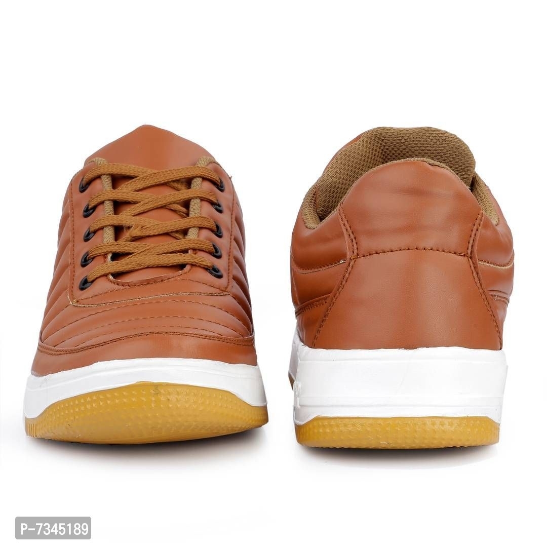 Stylish Fashionable Tan Brown Leatherette Trendy Modern Daily Wear Lace Ups Running Casual Shoes Sneakers For Men - 7UK