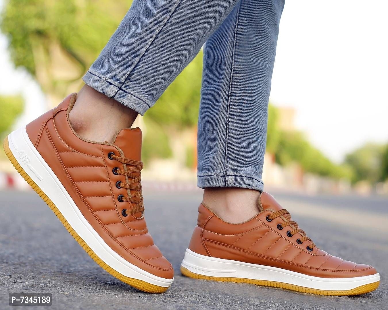 Stylish Fashionable Tan Brown Leatherette Trendy Modern Daily Wear Lace Ups Running Casual Shoes Sneakers For Men - 6UK