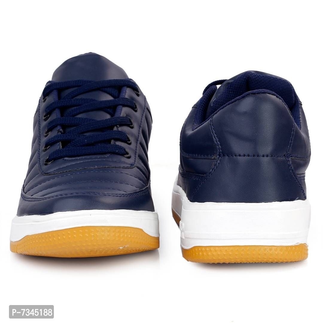 Stylish Fashionable Navy Blue Leatherette Trendy Modern Daily Wear Lace Ups Running Casual Shoes Sneakers For Men - 7UK