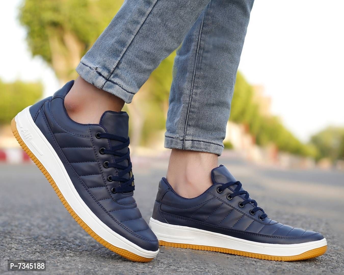 Stylish Fashionable Navy Blue Leatherette Trendy Modern Daily Wear Lace Ups Running Casual Shoes Sneakers For Men - 7UK