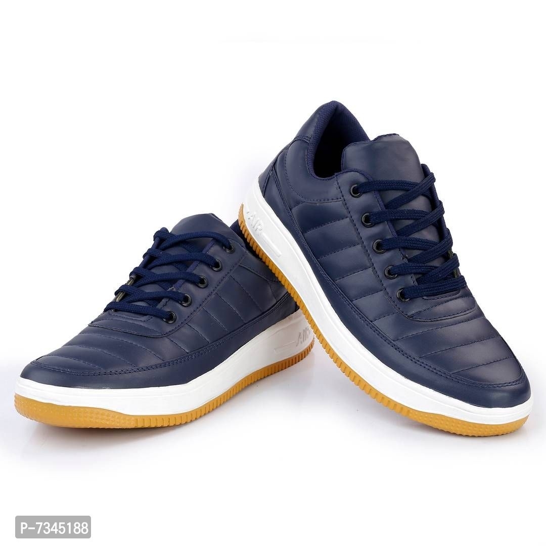 Stylish Fashionable Navy Blue Leatherette Trendy Modern Daily Wear Lace Ups Running Casual Shoes Sneakers For Men - 8UK