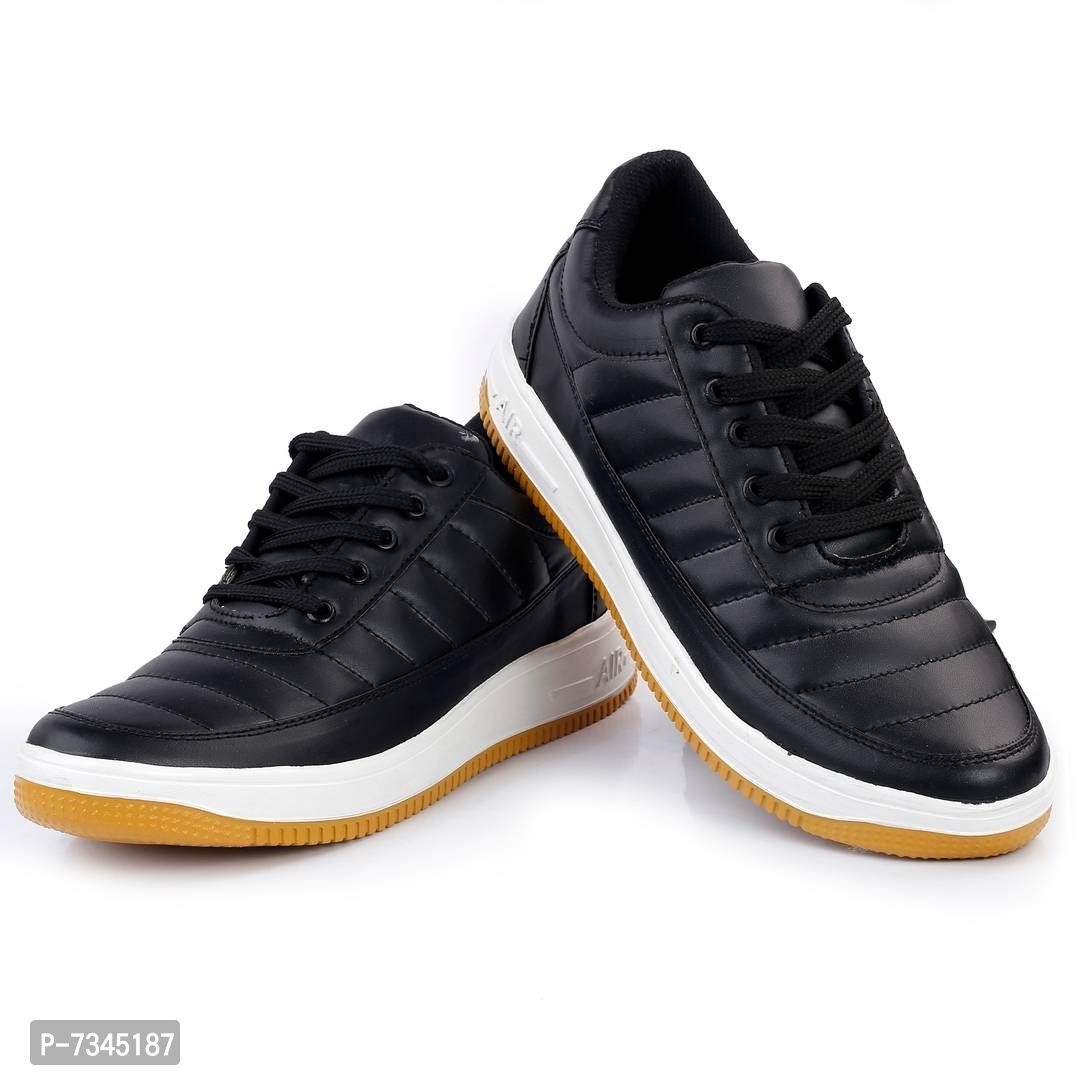 Stylish Fashionable Black Leatherette Trendy Modern Daily Wear Lace Ups Running Casual Shoes Sneakers For Men - 7UK