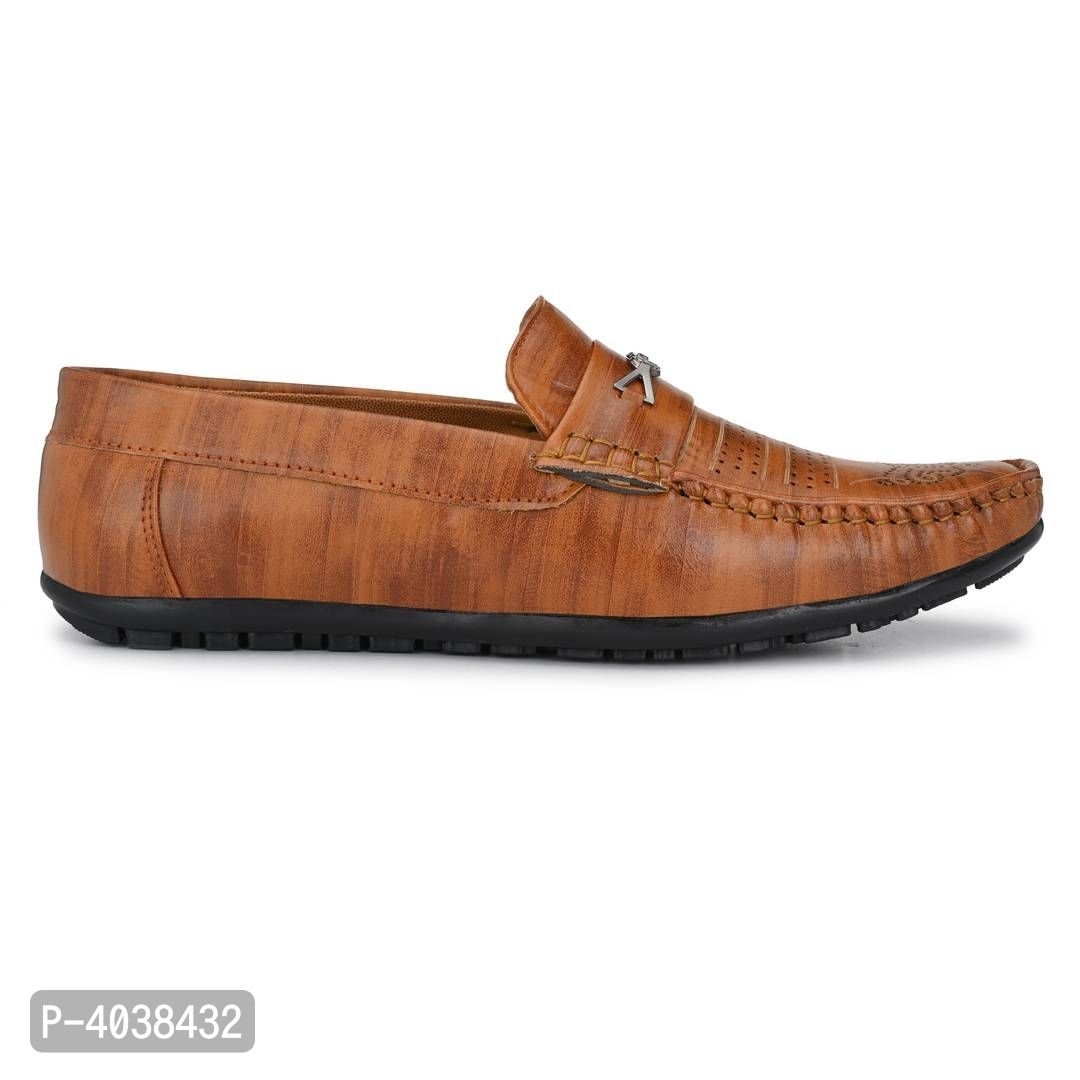 Stylish Leather Tan Brown Party Daily Wear Slip-On Ethnic Casual Men Loafers Shoes - 9UK