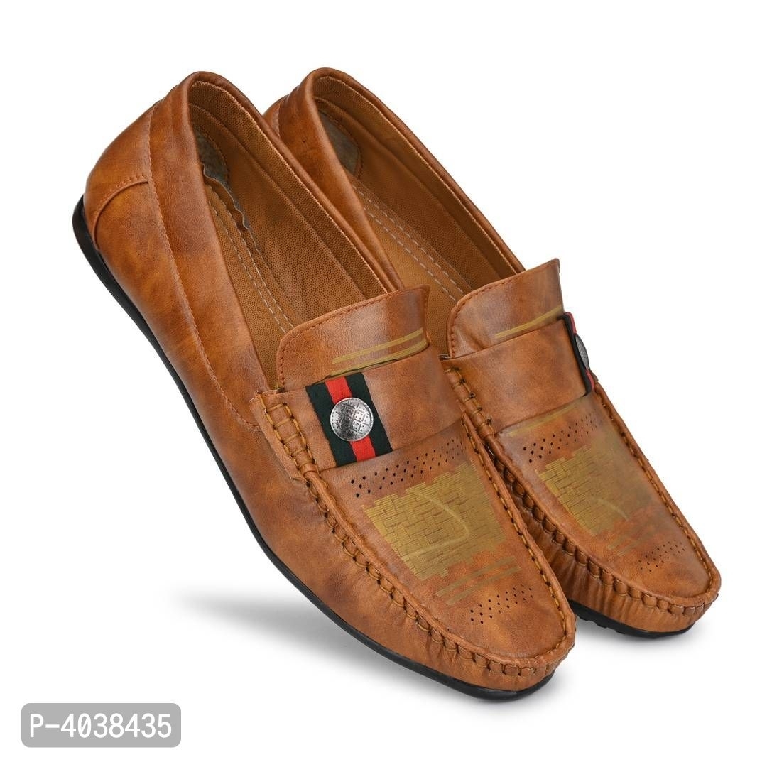 Stylish Leather Tan Brown Party Daily Wear Slip-On Ethnic Casual Men Loafers Shoes - 7UK