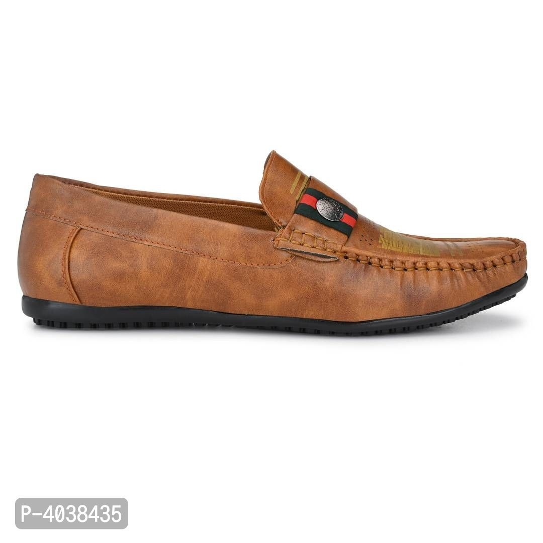 Stylish Leather Tan Brown Party Daily Wear Slip-On Ethnic Casual Men Loafers Shoes - 7UK