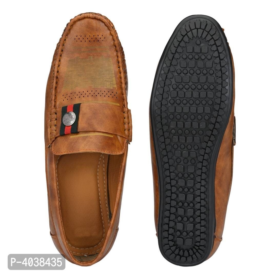 Stylish Leather Tan Brown Party Daily Wear Slip-On Ethnic Casual Men Loafers Shoes - 7UK