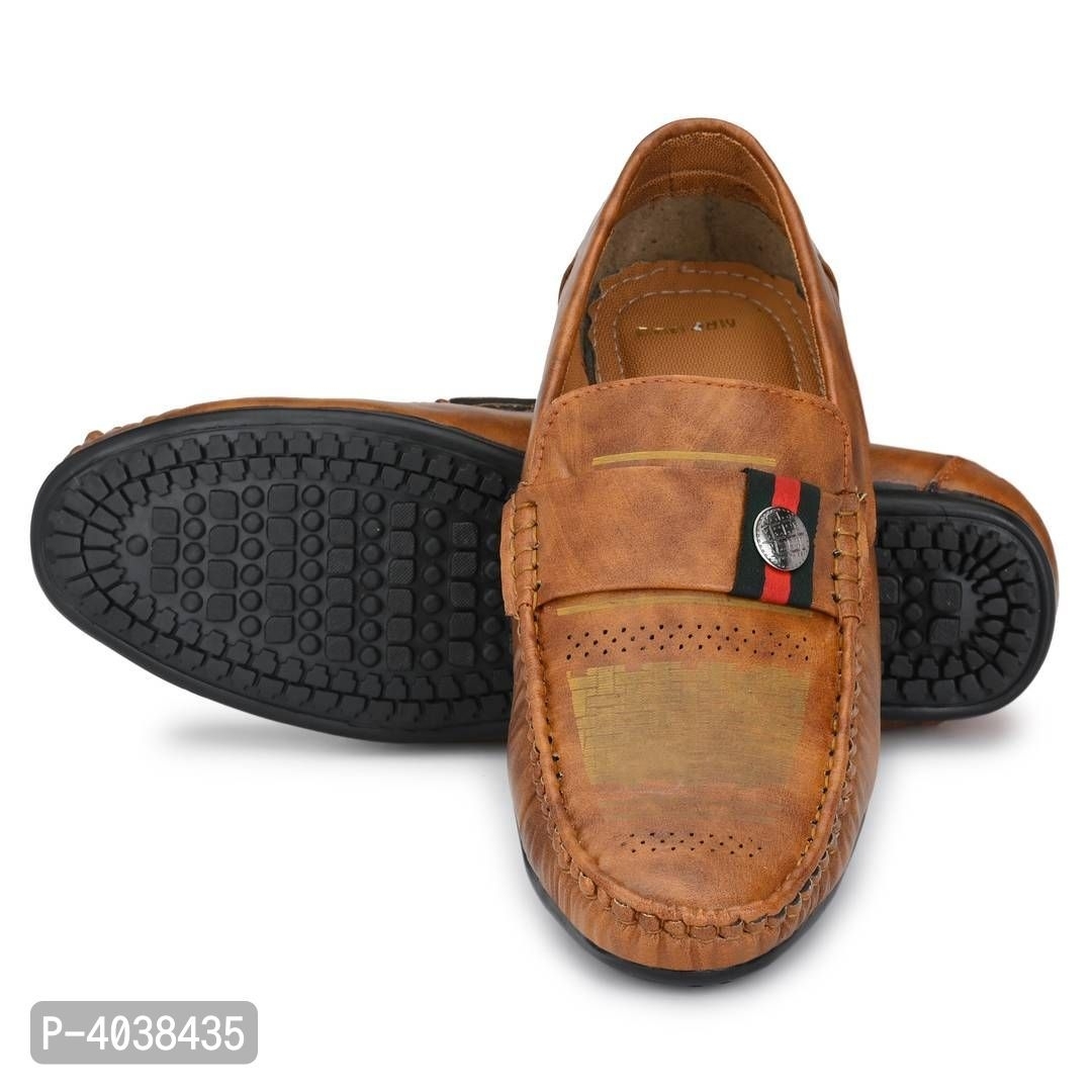 Stylish Leather Tan Brown Party Daily Wear Slip-On Ethnic Casual Men Loafers Shoes - 7UK