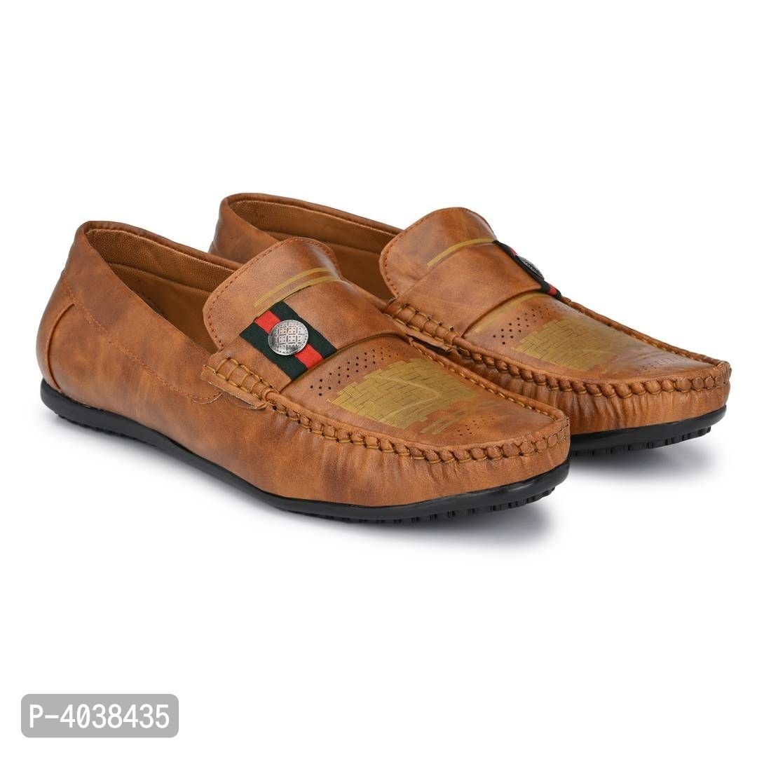 Stylish Leather Tan Brown Party Daily Wear Slip-On Ethnic Casual Men Loafers Shoes - 9UK