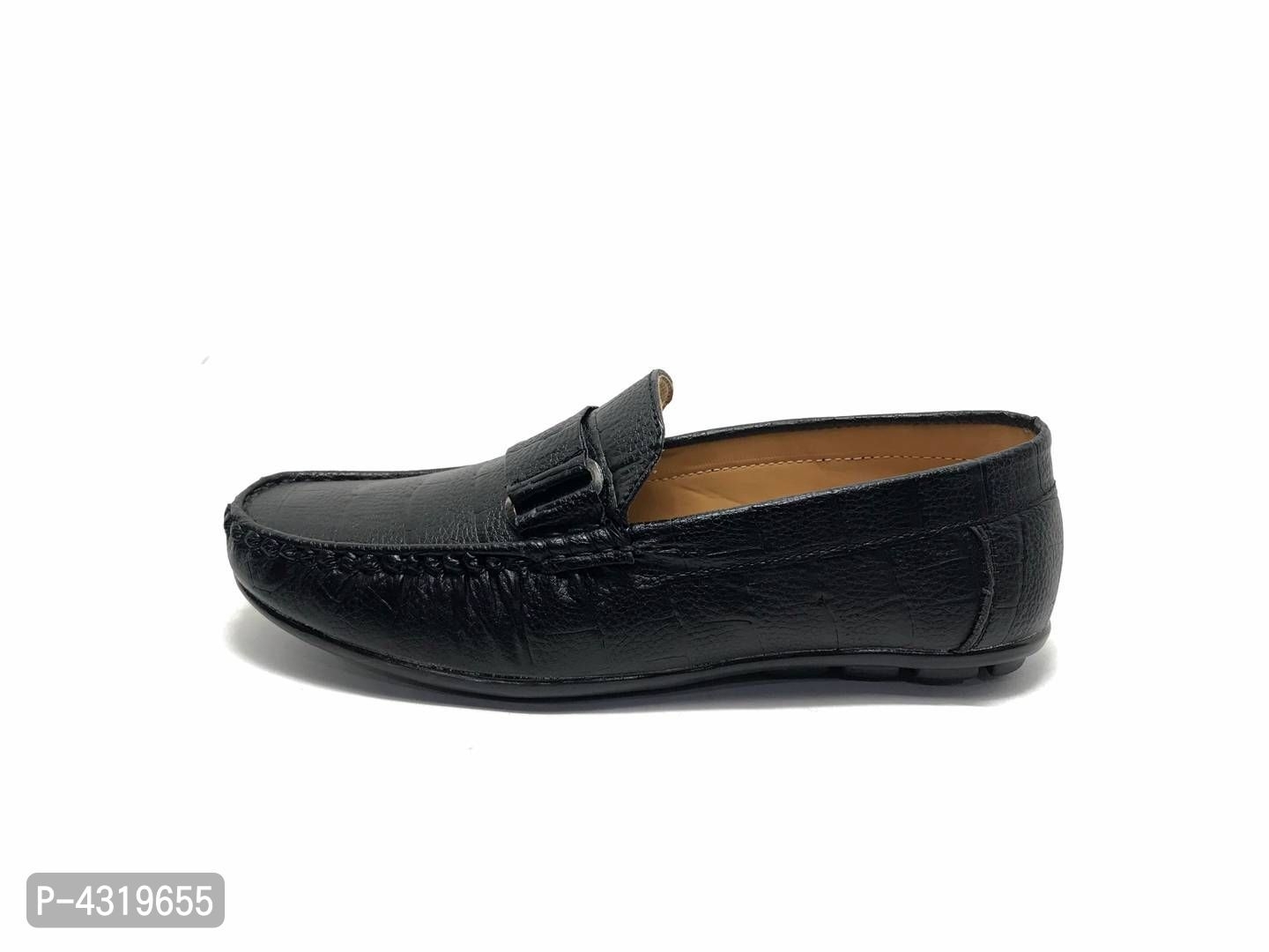 Elite Black Synthetic Solid Loafers For Men - Black, 7UK