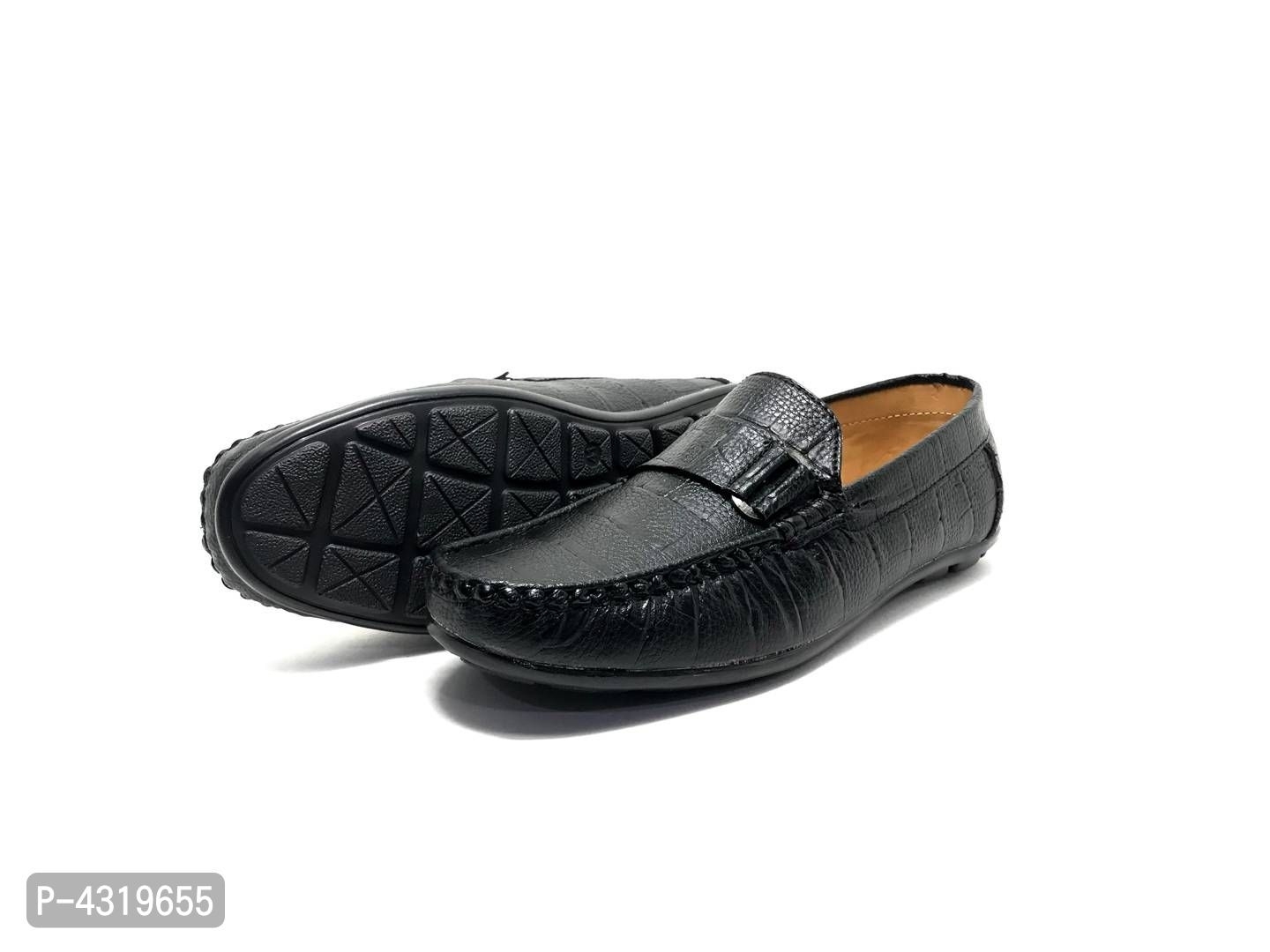 Elite Black Synthetic Solid Loafers For Men - Black, 8UK