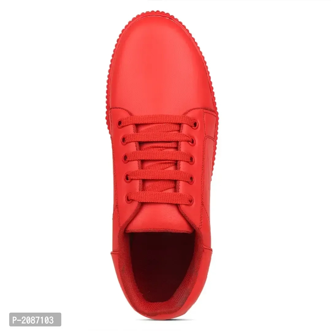 Casual Synthetic Leather Sneakers For Men - Red, 7UK