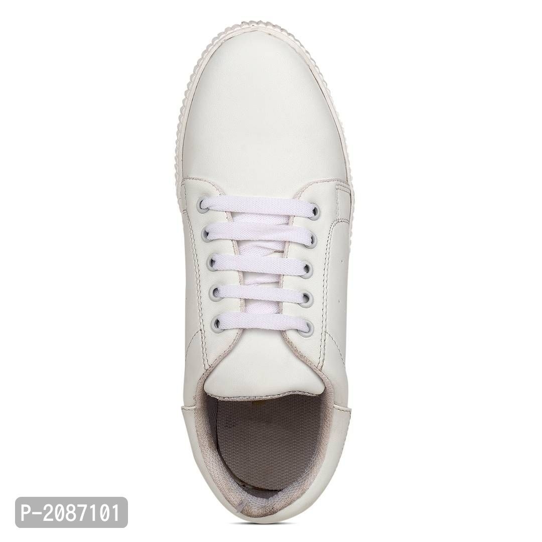 Casual Synthetic Leather Sneakers For Men - White, 7UK