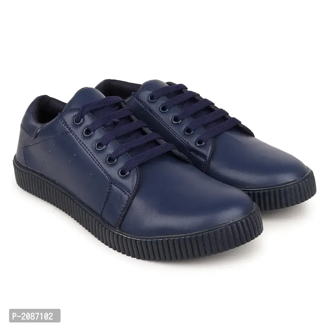 Casual Synthetic Leather Sneakers For Men - 6UK, Navy Blue