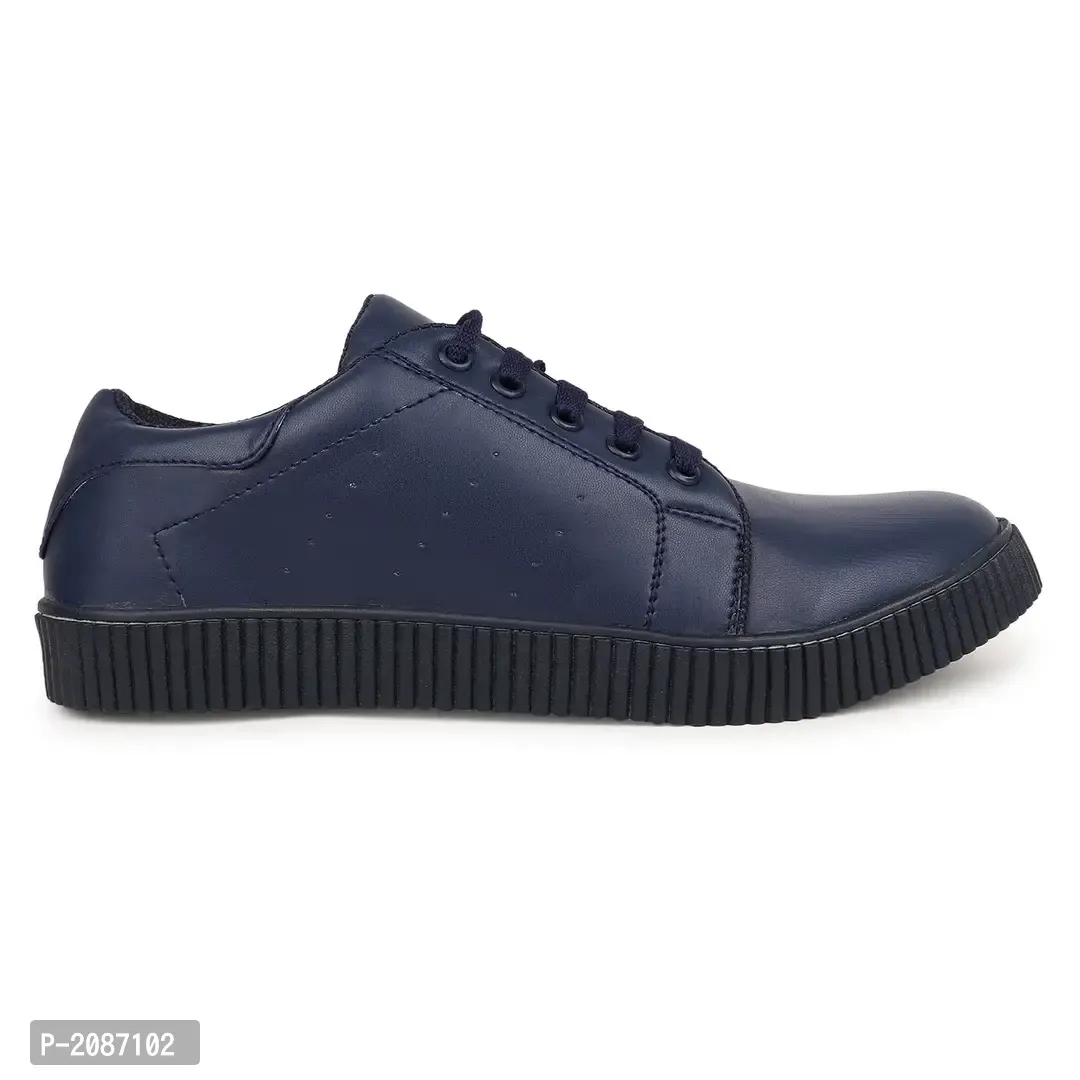 Casual Synthetic Leather Sneakers For Men - 6UK, Navy Blue