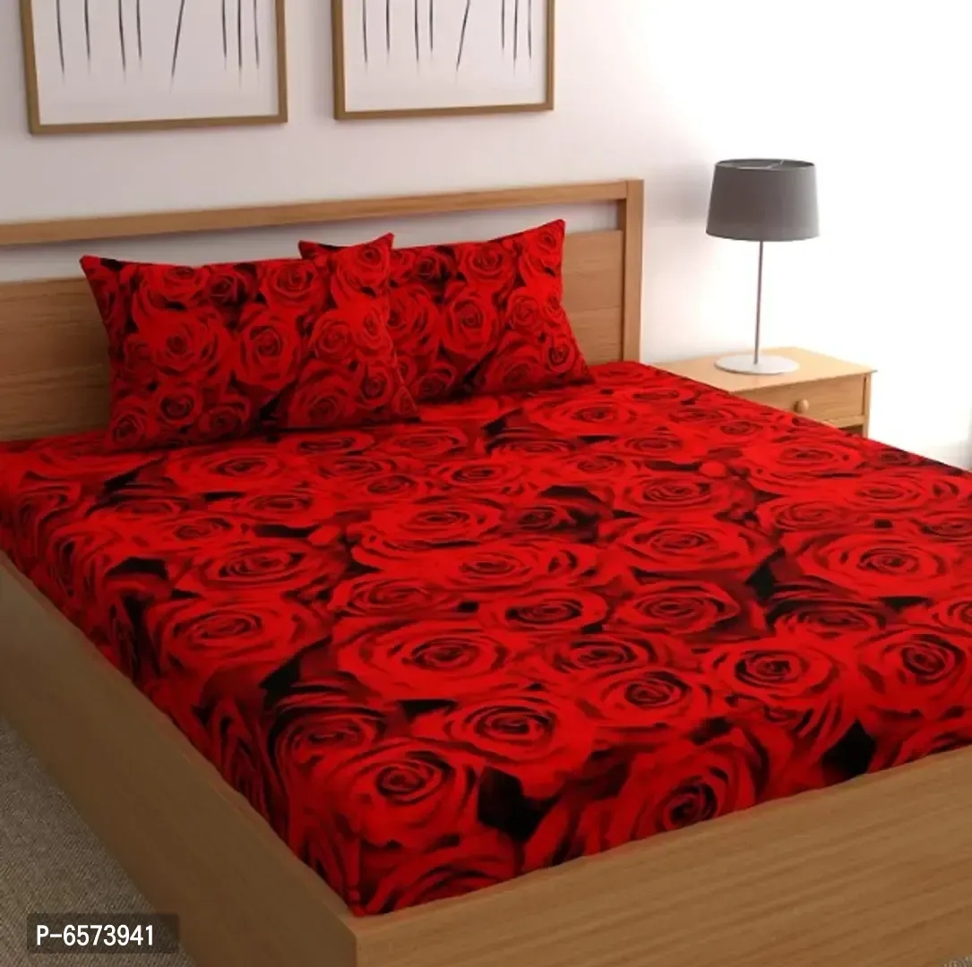 Comfortable Polycotton 3D Printed Double Bedsheet with Two Pillow Covers