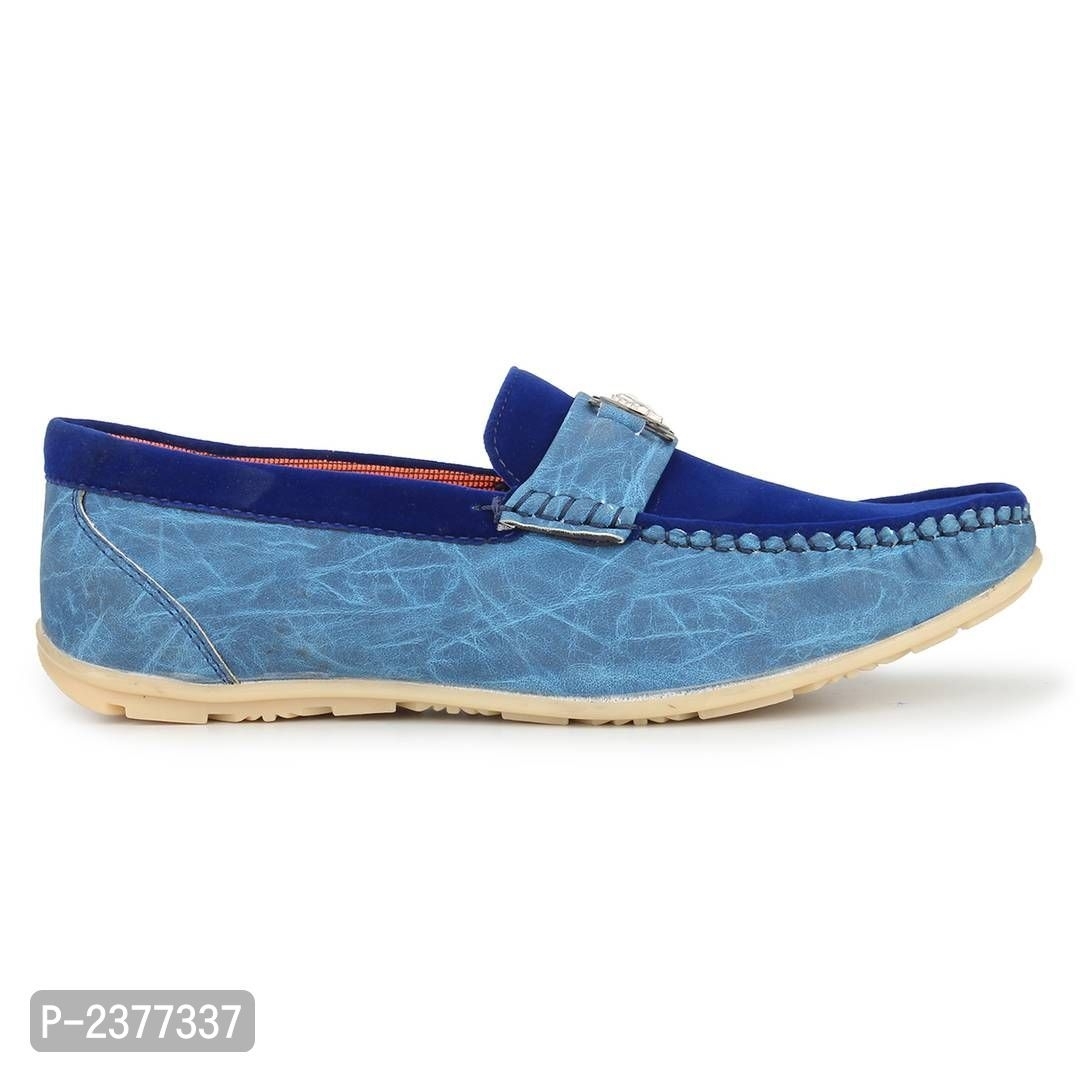 Blue Synthetic Leather Loafers for Men - 8UK