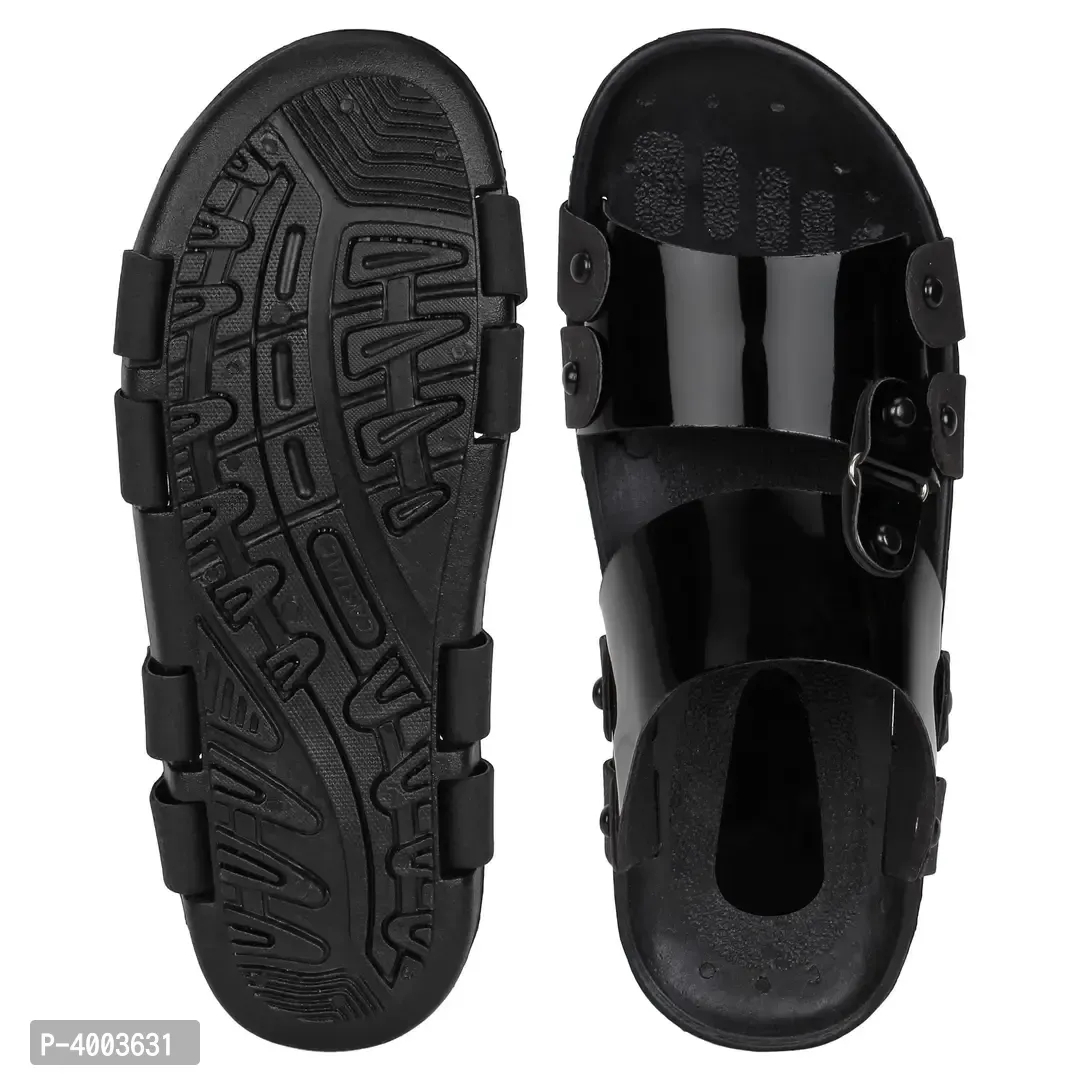 Men Black Solid Synthetic Patent Casual Trendy Sandals - 6UK
