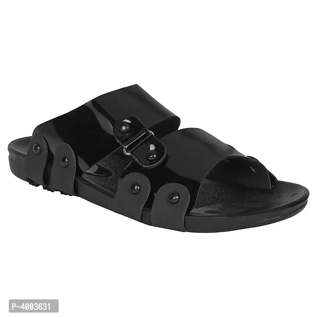 Men Black Solid Synthetic Patent Casual Trendy Sandals - 6UK