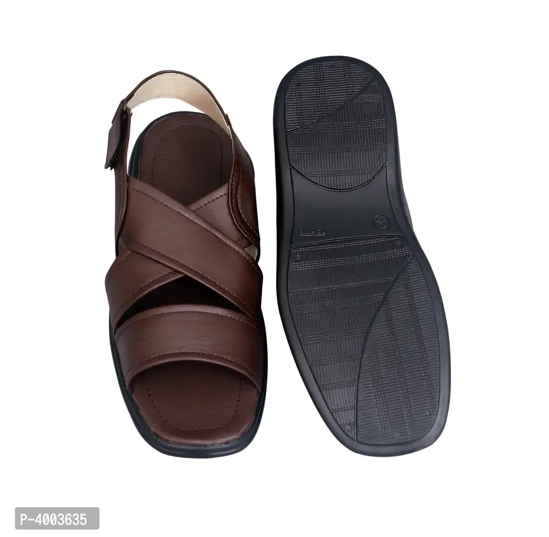 Men Brown Solid PU Casual Trendy Sandals - 6UK