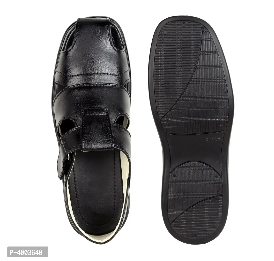 Men Black Solid PU Casual Trendy Sandals - 9UK