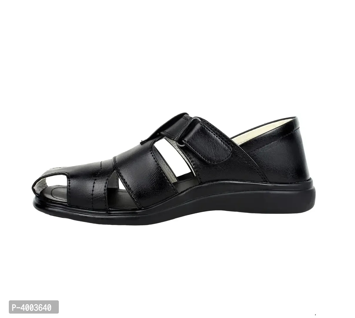 Men Black Solid PU Casual Trendy Sandals - 9UK