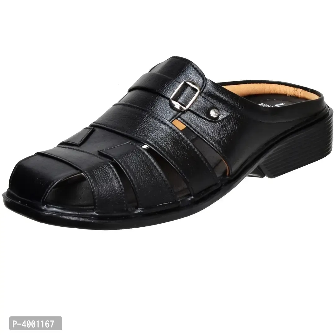 Stylish Black Leather Sandal - Black, 6UK