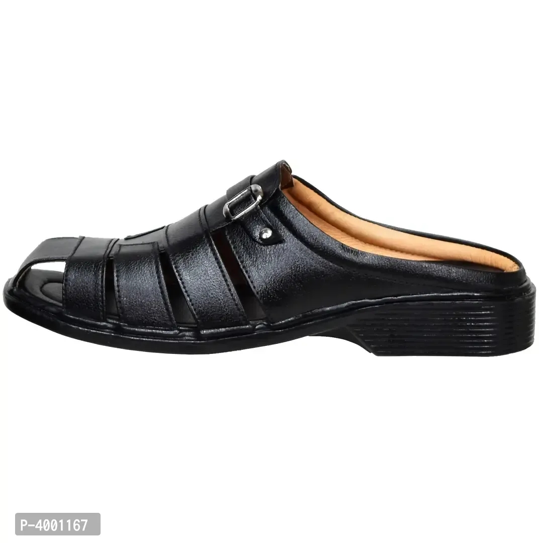 Stylish Black Leather Sandal - Black, 6UK