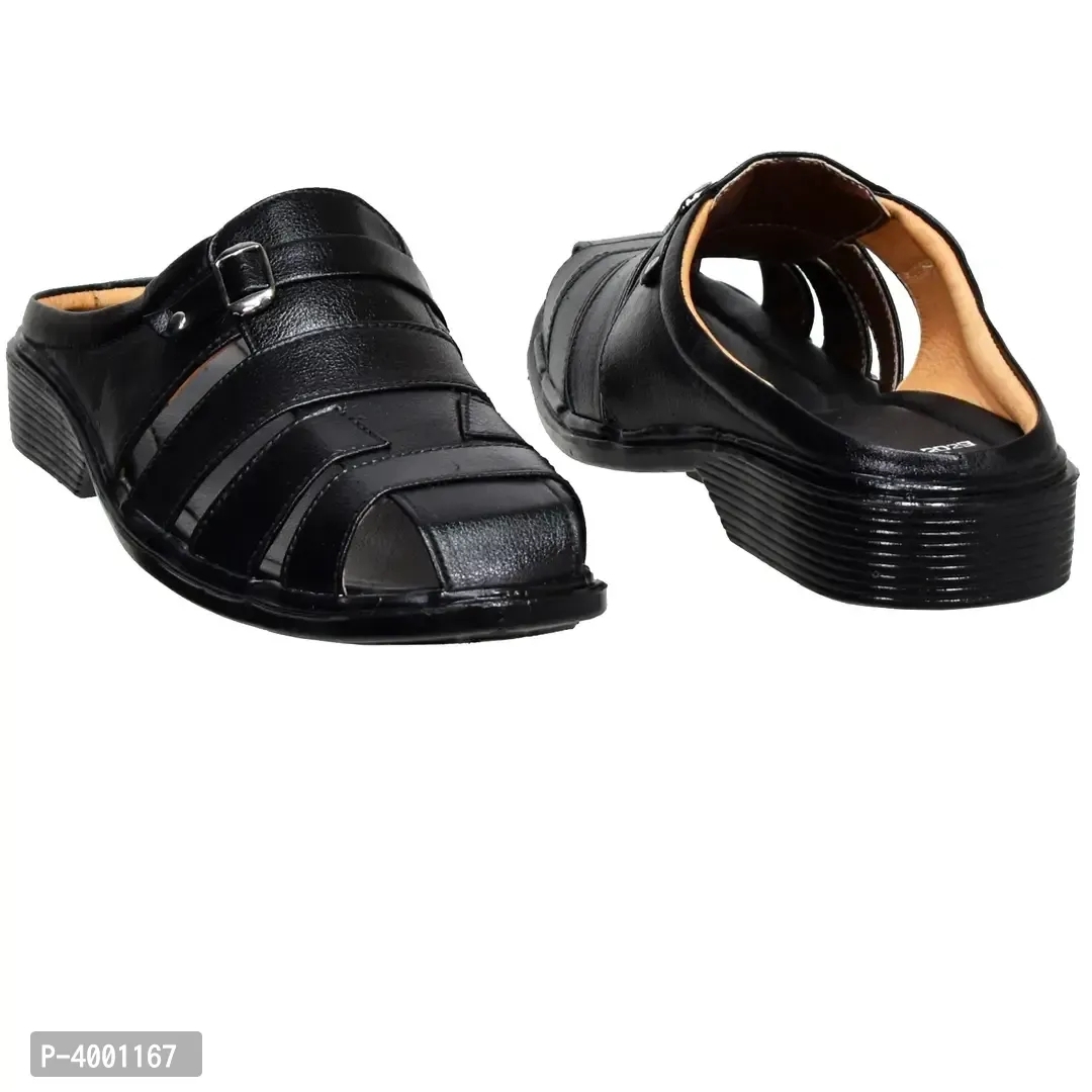 Stylish Black Leather Sandal - Black, 6UK